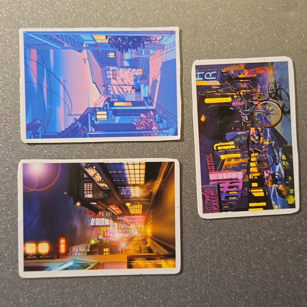 City Scape Magnets Custom Handmade Landscapes Cyber Punk Night Set of 3